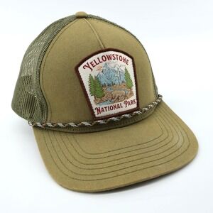 Yellowstone National Park Patch Trucker Hat Olive Green Mesh Snapback Rope